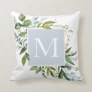 Dusty Blue met groen Monogram Kussen