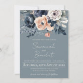 Dusty Blue met Perzik en Navy Waterverf Floral Kaart (Voorkant)