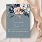 Dusty Blue met Perzik en Navy Waterverf Floral Kaart