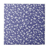 Dusty Blue met White Flowers Print Tile Tegeltje (Voorkant)