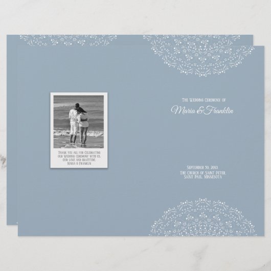 Dusty Blue met White mandal Wedding Program Flyer (Voorkant / Achterkant)