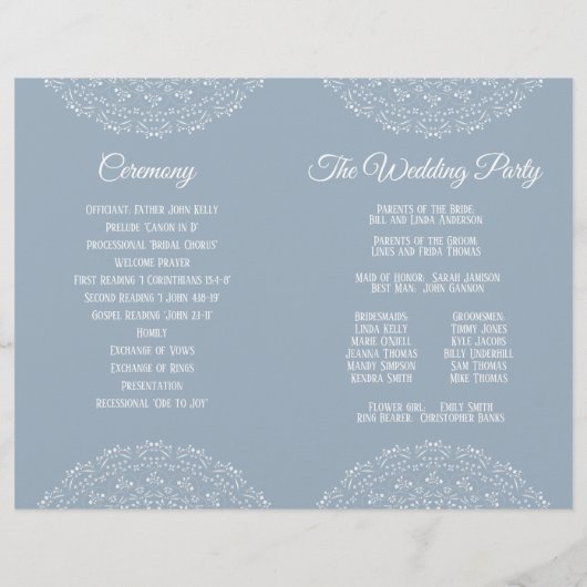 Dusty Blue met White mandal Wedding Program Flyer (Achterkant)