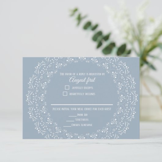 Dusty Blue met White Mandala RSVP-kaart RSVP Kaartje (Staand voorkant)