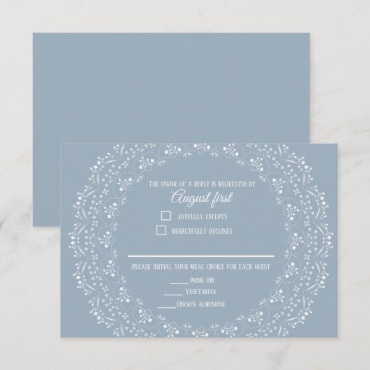 Dusty Blue met White Mandala RSVP-kaart RSVP Kaartje (Voorkant / Achterkant)