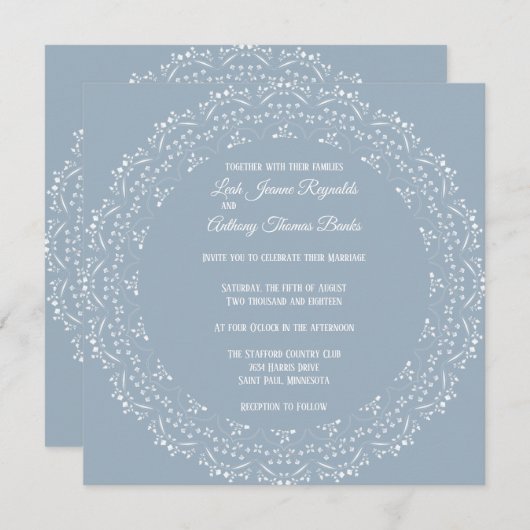 Dusty Blue met White Mandala Square Invitation Aankondiging (Voorkant / Achterkant)