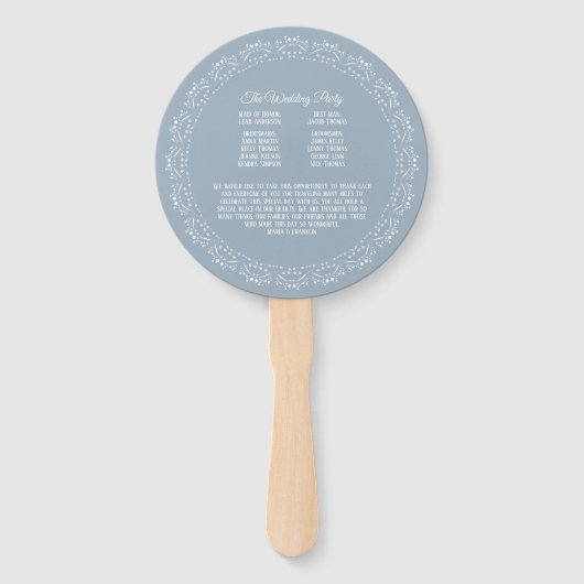 Dusty Blue met White mandala Wedding Program Fan Handwaaier (Achterkant)