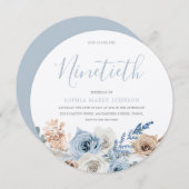 Dusty Blue Metallic Silver Boho 90th Birthday Kaart (Voorkant / Achterkant)