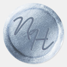 Dusty Blue Metallic Wax Seal Initialen Sticker