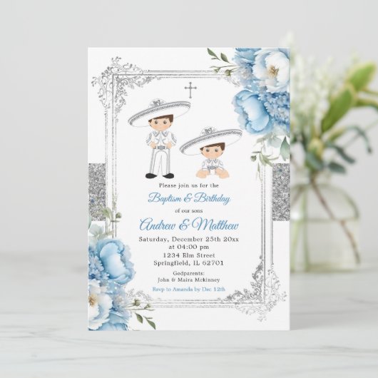 Dusty Blue Mexicaanse broers en zussen Jongens Doo Kaart (Staand voorkant)