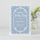 Dusty Blue Mexican Boy baby shower papel picado Kaart (Staand voorkant)