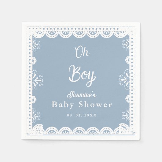 Dusty Blue mexican boy baby shower papel picado Servet (Voorkant)