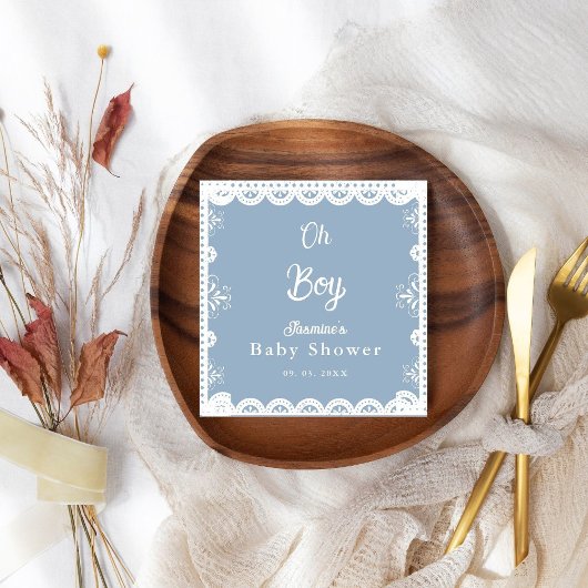 Dusty Blue mexican boy baby shower papel picado Servet