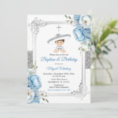 Dusty Blue Mexican Boy doop & verjaardag zilver Kaart (Staand voorkant)