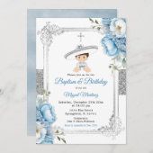 Dusty Blue Mexican Boy doop & verjaardag zilver Kaart (Voorkant / Achterkant)