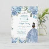 Dusty Blue Mexican Girl Charra Mis Quince Kaart (Staand voorkant)