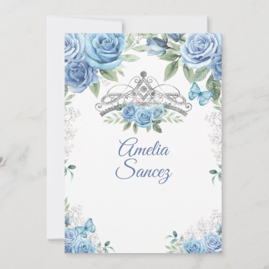 Dusty Blue Mexican Girl Mis XV Anos Invitation Kaart (Achterkant)