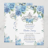 Dusty Blue Mexican Girl Mis XV Anos Invitation Kaart (Voorkant / Achterkant)