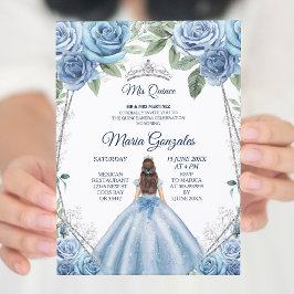 Dusty Blue Mexican Princess Quinceanera Kaart