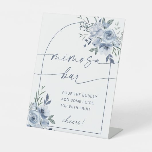 Dusty Blue Mimosa Bar Vrijgezellenfeest Sign Reclamebord Met Voetstuk (Voorkant)