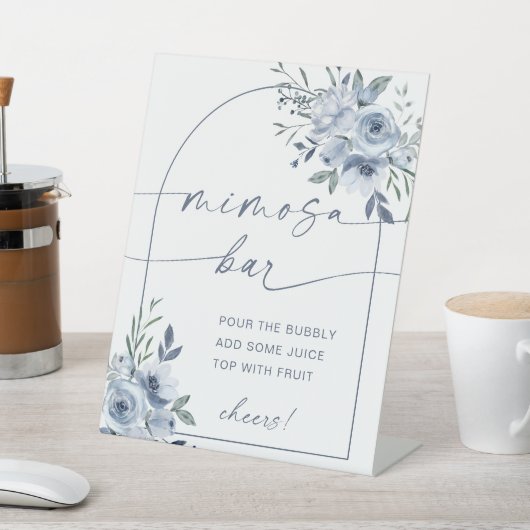 Dusty Blue Mimosa Bar Vrijgezellenfeest Sign Reclamebord Met Voetstuk (Insitu)