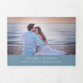 Dusty Blue Minimal 3 in 1 Photo Collage Wedding Drieluik Uitnodiging (Cover)