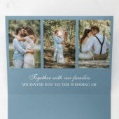Dusty Blue Minimal 3 in 1 Photo Collage Wedding Drieluik Uitnodiging (Binnenzijde eerst)