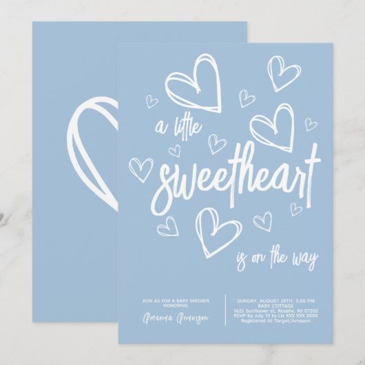 Dusty Blue Minimal Boy Baby shower Kaart (Voorkant / Achterkant)