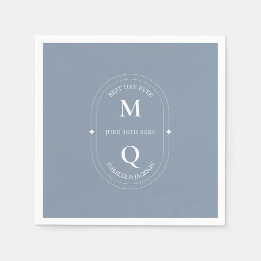 Dusty Blue Minimal Elegant Monogram Wedding Servet (Voorkant)