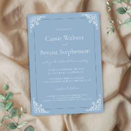 Dusty Blue Minimal Elegant Old Money Wedding Kaart