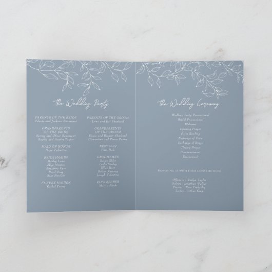 Dusty Blue Minimal Leaf Bruiloft Gevouwen Programm Programma (Binnen)