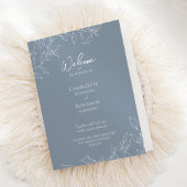 Dusty Blue Minimal Leaf Bruiloft Gevouwen Programm Programma