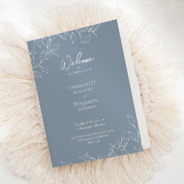 Dusty Blue Minimal Leaf Bruiloft Gevouwen Programm Programma