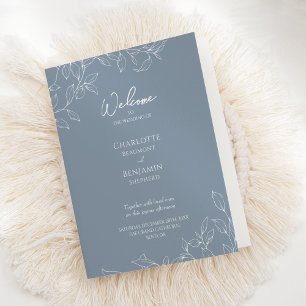 Dusty Blue Minimal Leaf Bruiloft Gevouwen Programm Programma
