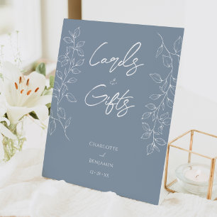 Dusty Blue Minimal Leaf Trouwkaarten en geschenken Reclamebord Met Voetstuk