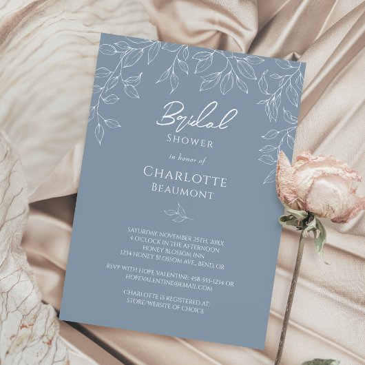 Dusty Blue Minimal Leaf Vrijgezellenfeest Kaart