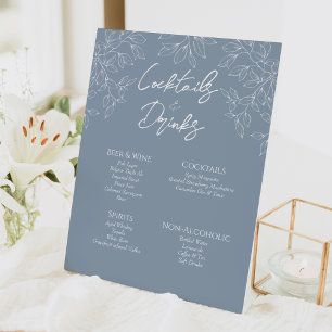 Dusty Blue Minimal Leaf Wedding Bar Drinken teken Reclamebord Met Voetstuk