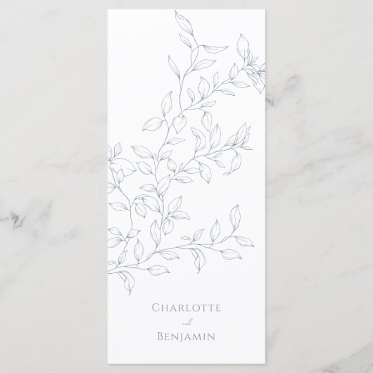 Dusty Blue Minimal Leaf Wedding Flat Menu (Achterkant)