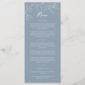 Dusty Blue Minimal Leaf Wedding Flat Menu (Voorkant)