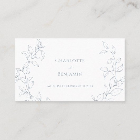 Dusty Blue Minimal Leaf Wedding Flat Place Card Plaatskaartje (Achterkant)