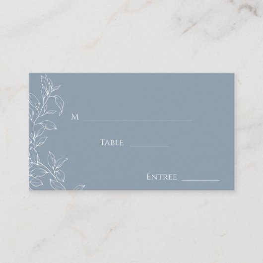 Dusty Blue Minimal Leaf Wedding Flat Place Card Plaatskaartje (Voorkant)