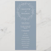 Dusty Blue Minimal Leaf Wedding Flat Programma Programmakaart (Voorkant)