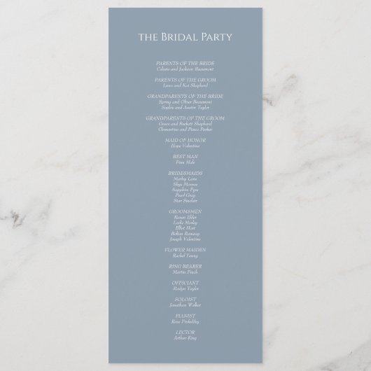 Dusty Blue Minimal Leaf Wedding Flat Programma Programmakaart (Achterkant)