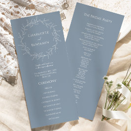 Dusty Blue Minimal Leaf Wedding Flat Programma Programmakaart