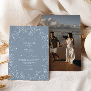 Dusty Blue Minimal Leaf Wedding Foto uitnodiging