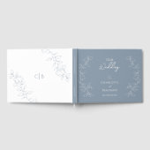 Dusty Blue Minimal Leaf Wedding Gastenboek (Volledig)