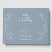 Dusty Blue Minimal Leaf Wedding Gastenboek (Voorkant)