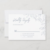 Dusty Blue Minimal Leaf Wedding RSVP Kaartje (Voorkant)