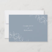 Dusty Blue Minimal Leaf Wedding RSVP Kaartje (Achterkant)