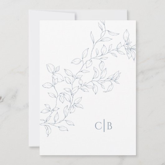 Dusty Blue Minimal Leaf Wij Doen Bruiloft Kaart (Achterkant)