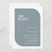 Dusty Blue Minimal Oh Baby shower Invitation Kaart (Voorkant / Achterkant)